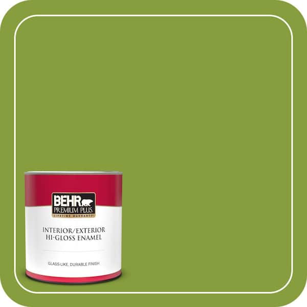 BEHR PREMIUM PLUS 1 qt. #T14-18 New Shoot Hi-Gloss Enamel Interior/Exterior Paint & Primer (2)