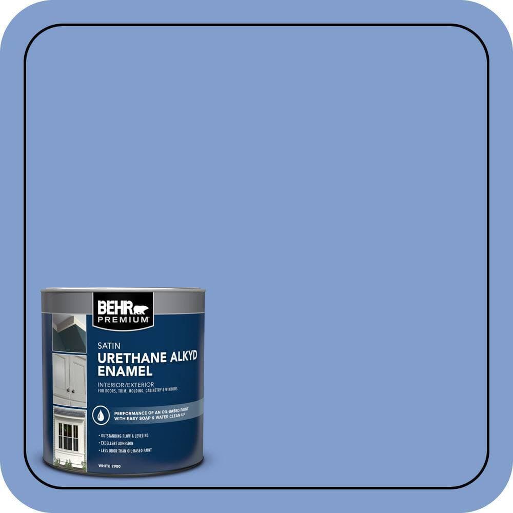BEHR PREMIUM 1 qt. #BIC-09 Caribbean Sky Satin Enamel Urethane Alkyd Interior/Exterior Paint (1)