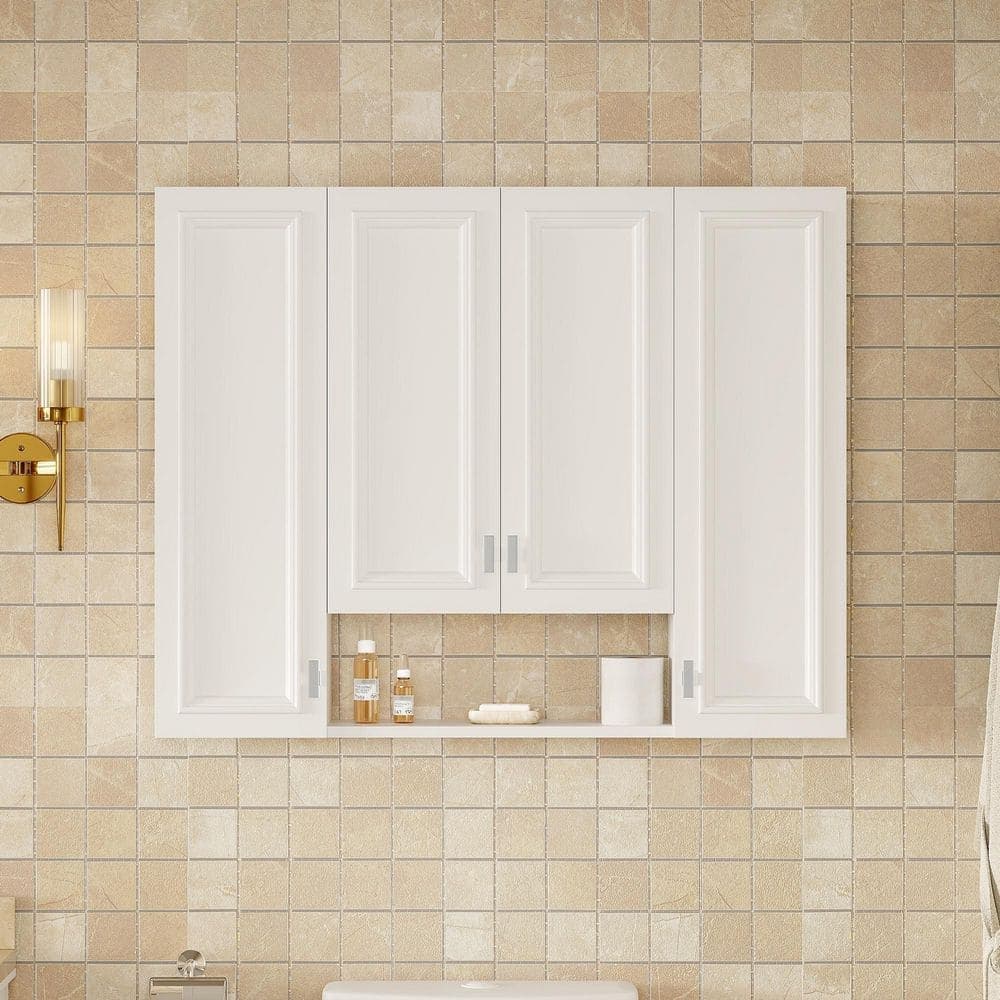 Boosicavelly 36 in. W x 7 in. D x 29 in. H White Linen Cabinet with 5-Adjustable Shelves (2)