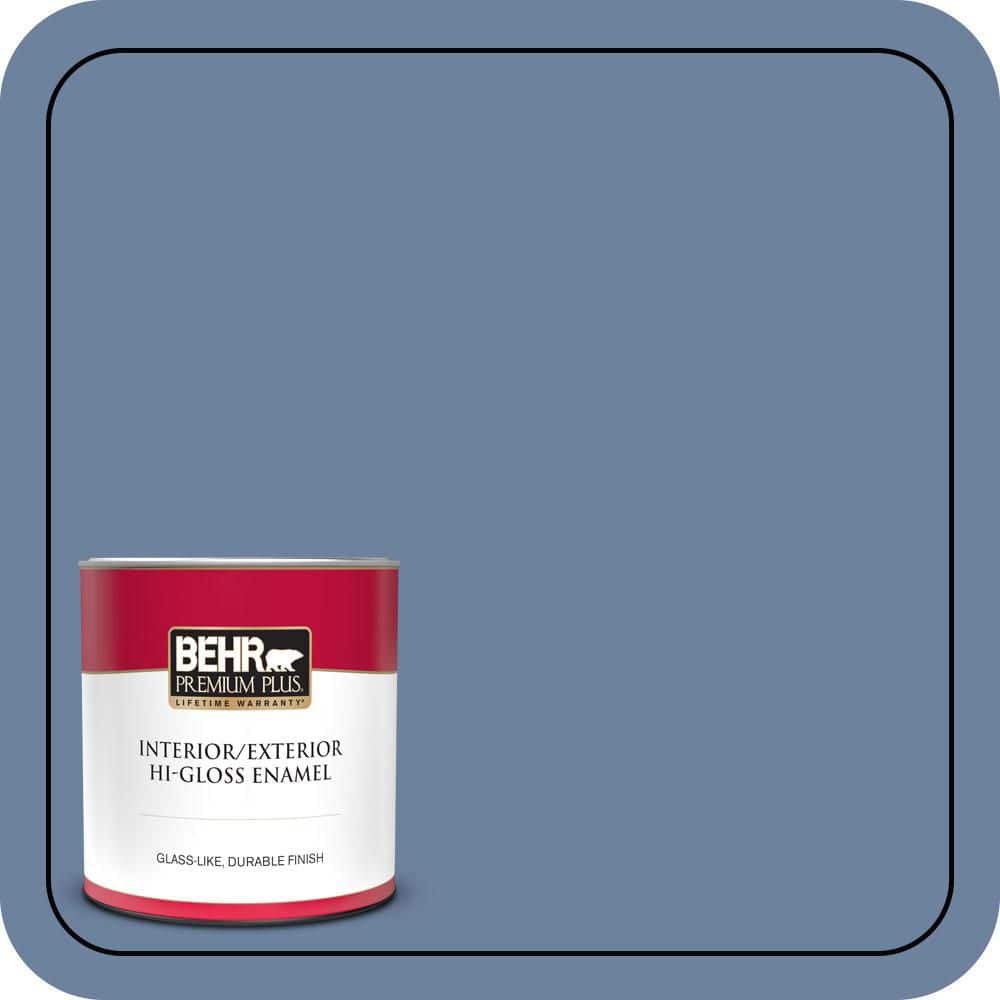 BEHR PREMIUM PLUS 1 qt. #S530-5 Brisk Blue Hi-Gloss Enamel Interior/Exterior Paint & Primer (1)