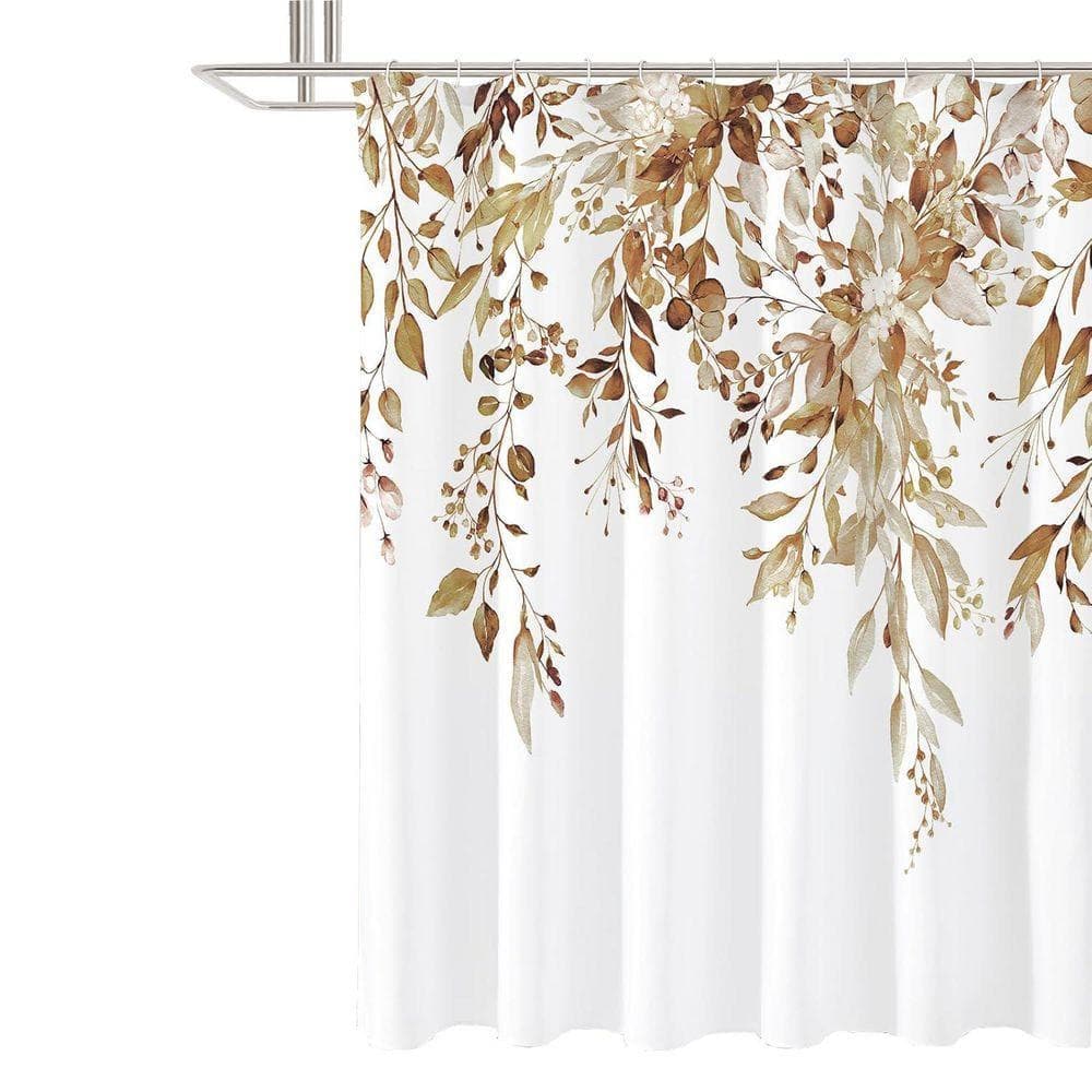 JFVKAF Brown Eucalyptus Shower Curtain 72x72 Watercolor Plant Leaves with Floral Bathroom Set with Hooks Polyester (1)