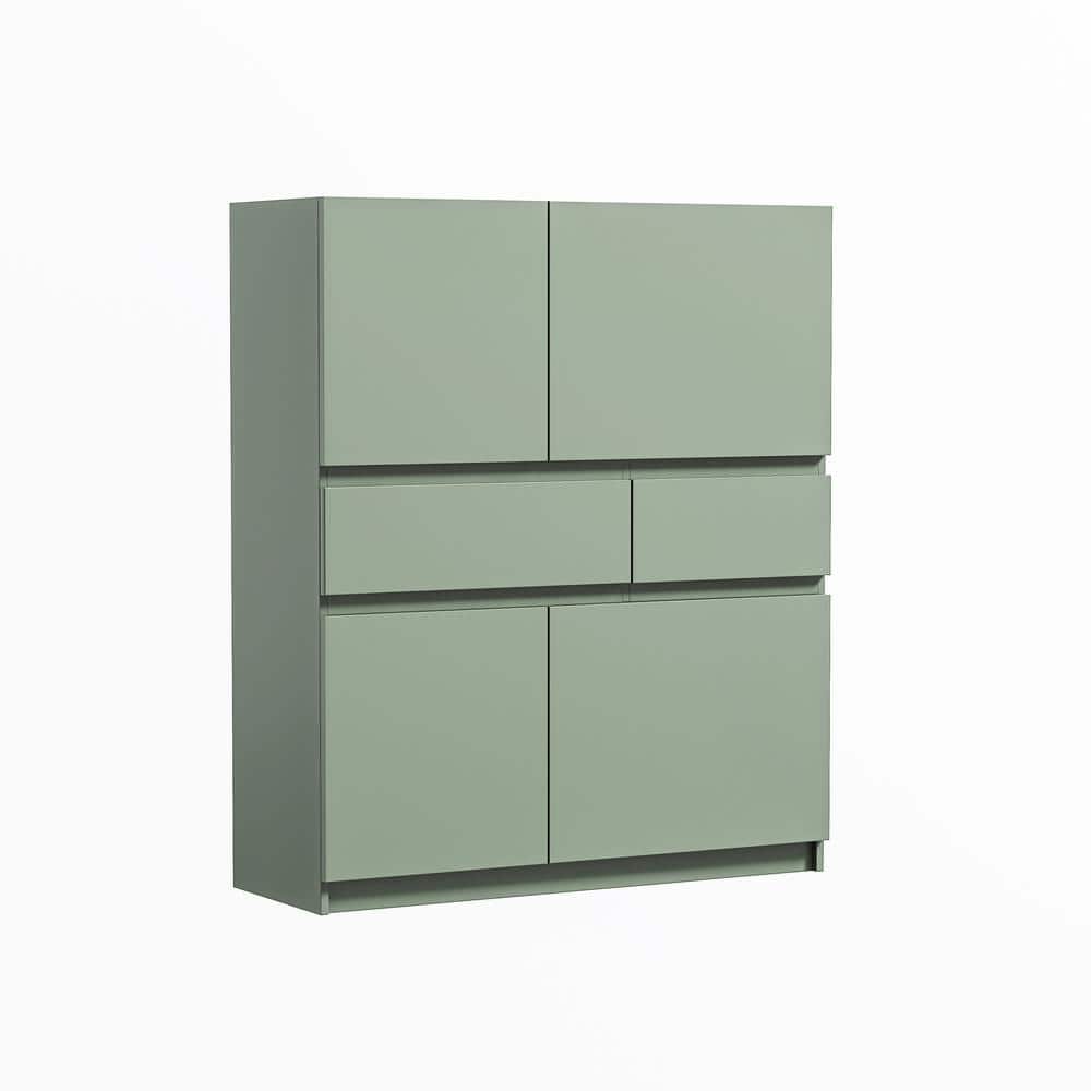 Unbranded 39.37 in. W x 13.78 in. D x 46.77 in. H Green Linen Cabinet Storage Cabinet with 4 Doors and 2 Drawers for Living Room (1)