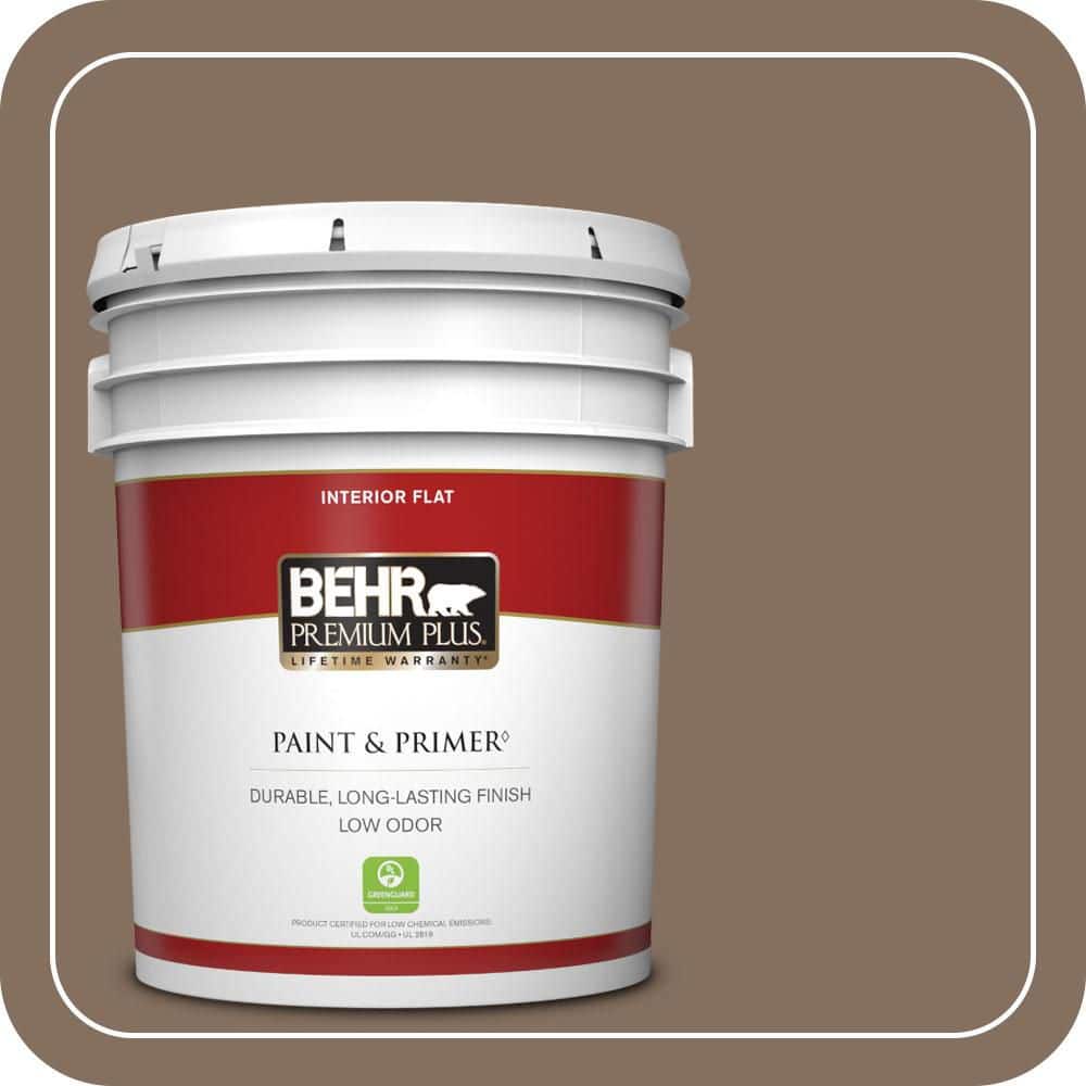 BEHR PREMIUM PLUS 5 gal. #N230-6 Whiskey Barrel Flat Low Odor Interior Paint & Primer