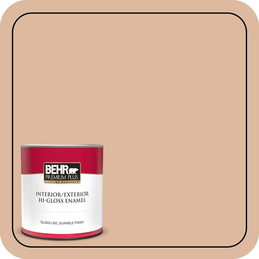 BEHR PREMIUM PLUS 1 qt. #PPU3-09 Pumpkin Cream Hi-Gloss Enamel Interior/Exterior Paint & Primer