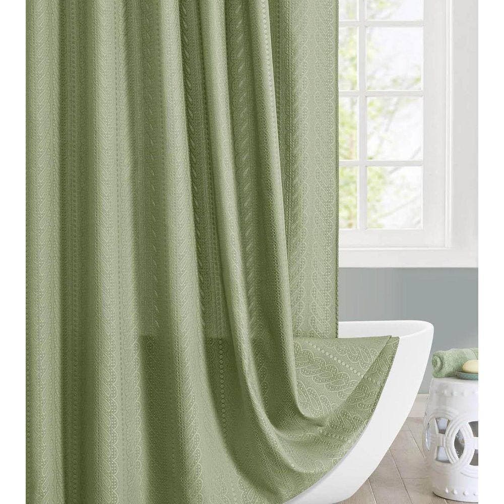 Unbranded Waffle Woven 72 in. W x 72 in. L Polyester Shower Curtain in Sage Green (3)