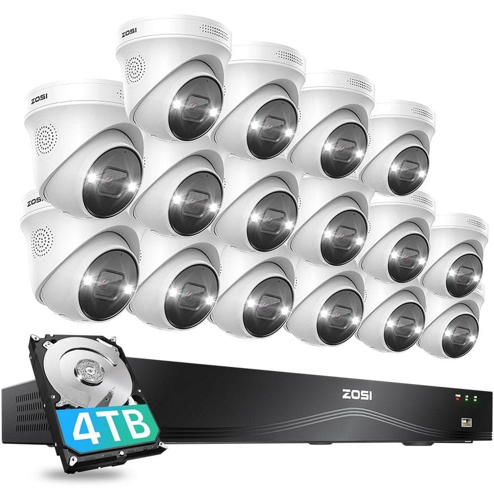 ZOSI 4K UHD 16-Channel(32CH Expandable) 4TB POE NVR Security System with 16 Wired 8MP Outdoor Cameras, Dual-Disk Backup (1)