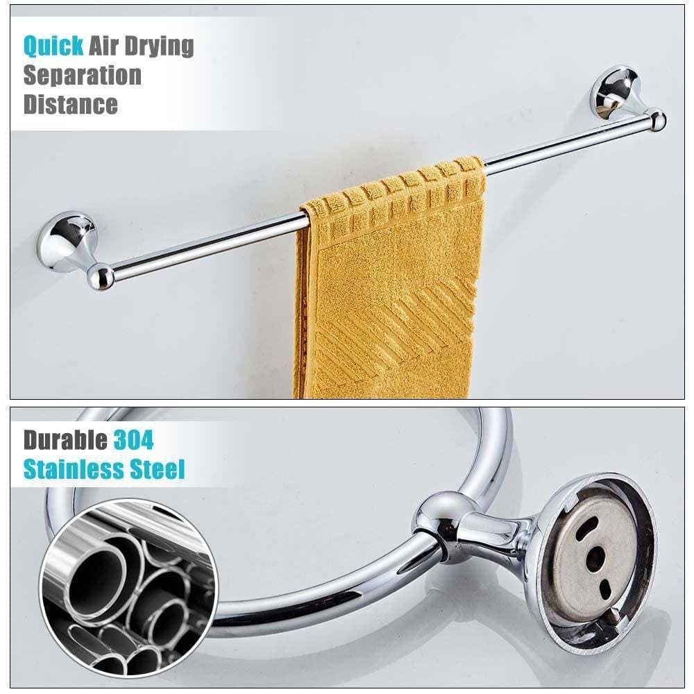 Dracelo 4-Piece Bath Hardware Set with Towel Ring Toilet Paper Holder Towel Hook and 18 or 24 in. Towel Bar (3)