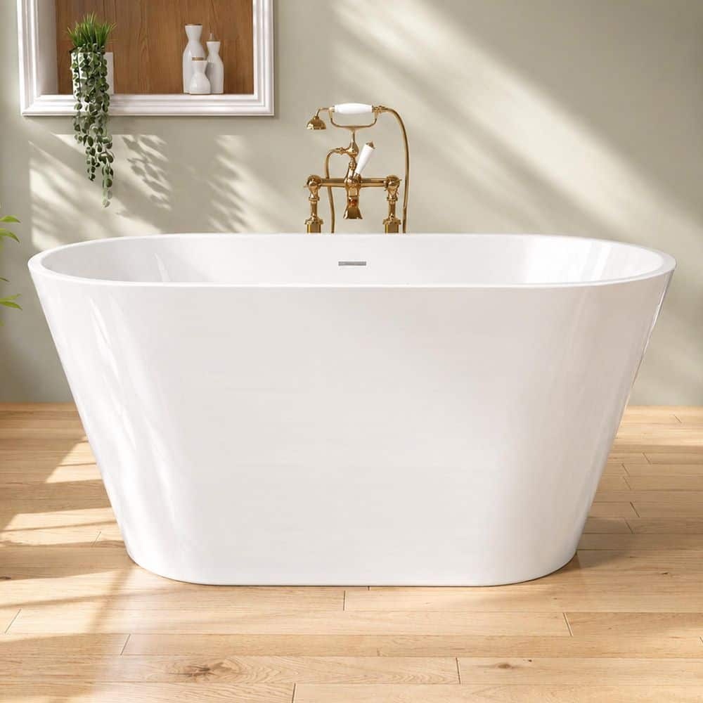 Zeafive Ane 51 in. x 27.5 in. Acrylic Freestanding Soaking Bathtub with Center Drain in White Small Tub (1)