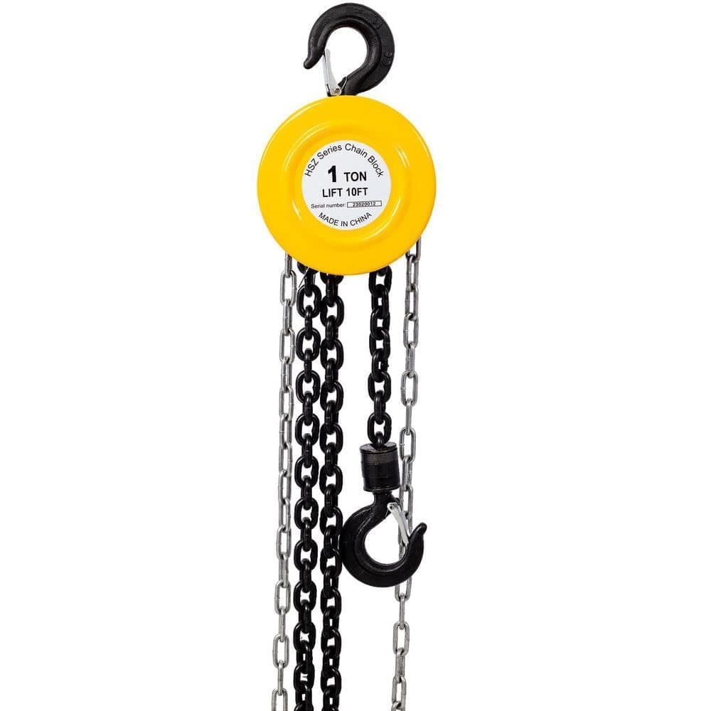 maocao hoom Chain Hoist 2200 lbs. 1 T Capacity 10 ft. with 2 Heavy Duty Hooks, Manual Chain Hoist Steel Construction, Yellow (1)
