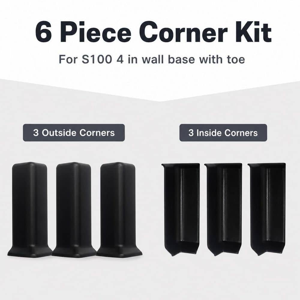 Numhew 4 in. Self Adhesive Baseboard Corner Blocks for Rubber Moulding Trim, Black (3)