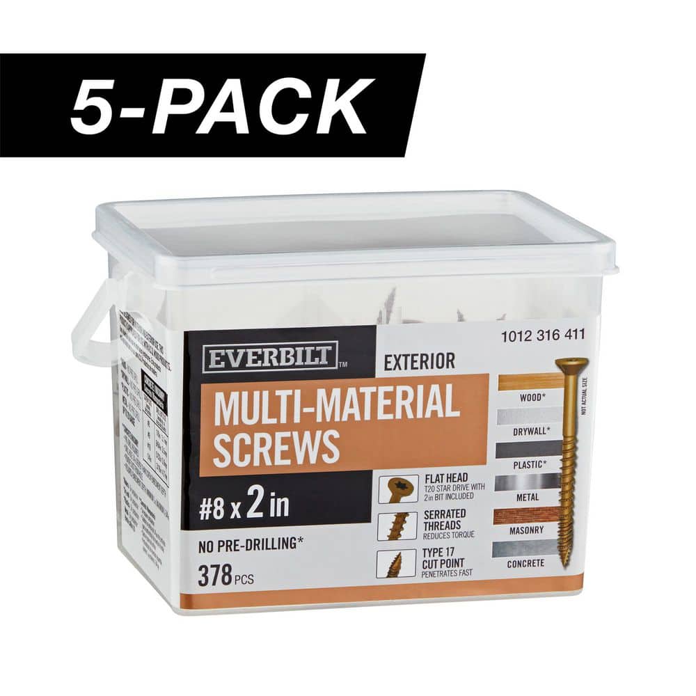 Everbilt 5-Pack #8 x 2 in. Brown 6-Lobe Star Drive Exterior Flat Head Multi-Material Screw (15 lbs. / 1,890-Piece) (1)