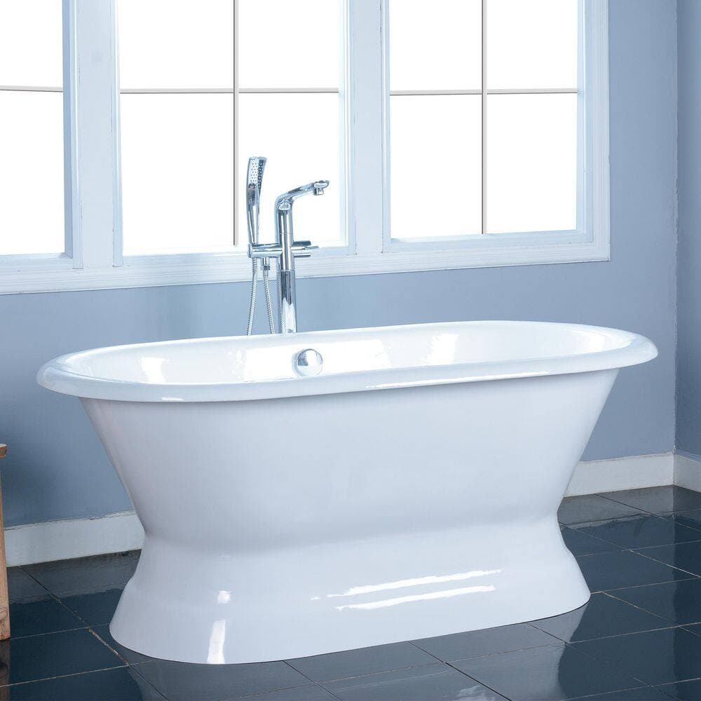 Kingston Brass Aqua Eden 66 in. x 30.5 in. Pedestal Soaking Bathtub with Center Drain in White (3)