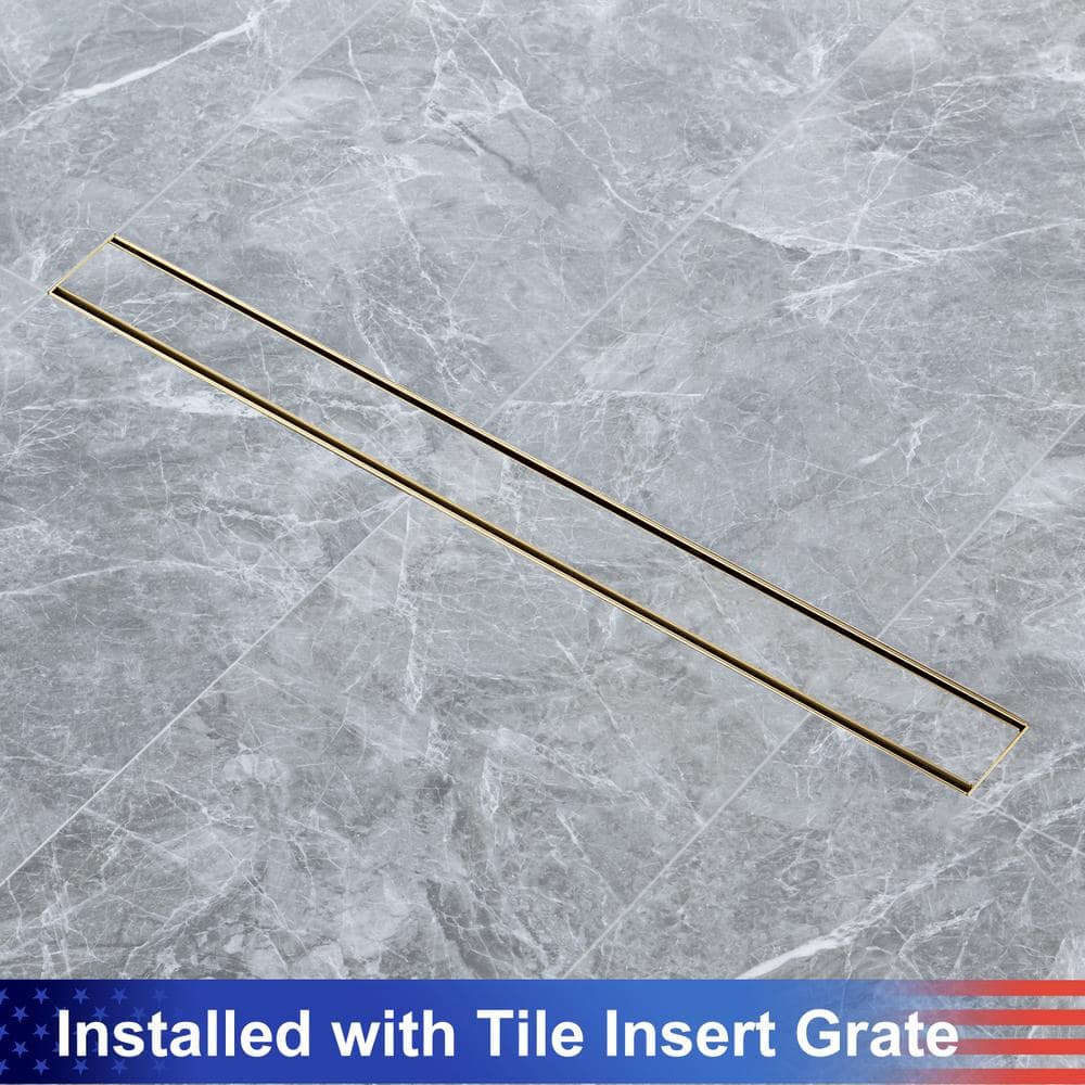 RAINLEX 28 in. Stainless Steel Linear Shower Drain with Tile-in Cover in Brushed Gold (3)
