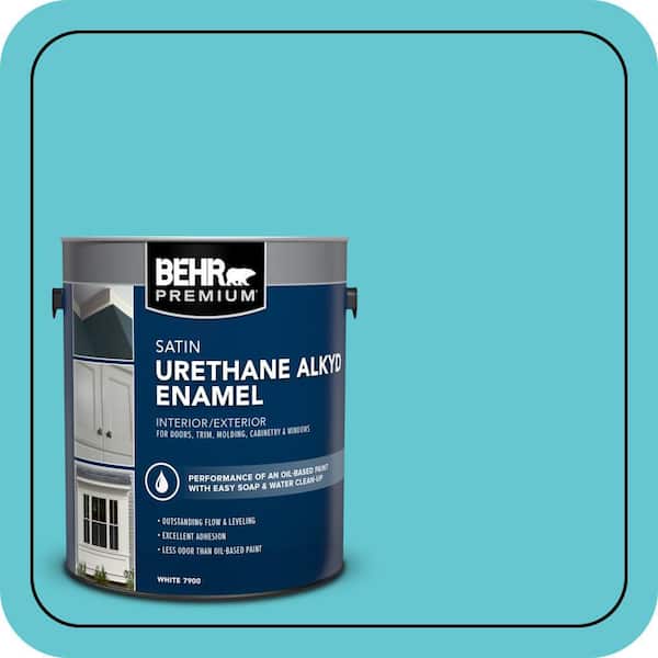 BEHR PREMIUM 1 gal. #P470-4 Paradise Sky Urethane Alkyd Satin Enamel Interior/Exterior Paint (2)