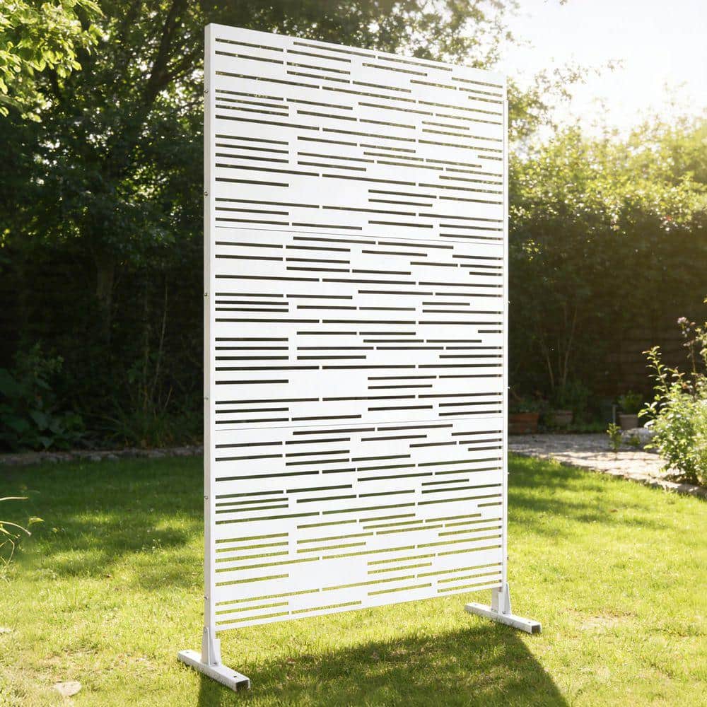 Coporesell 76 in. x 48 in. Freestanding Decorative Privacy Screen White Metal for Outside Lawn Garden (1)