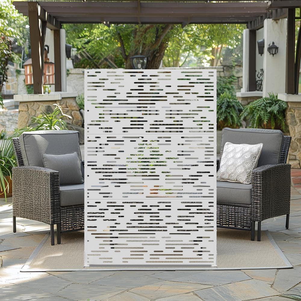 Lirago 72 in. H x 47 in. W White Outdoor Metal Privacy Screen Garden Fence Wave Pattern Wall Applique (1)