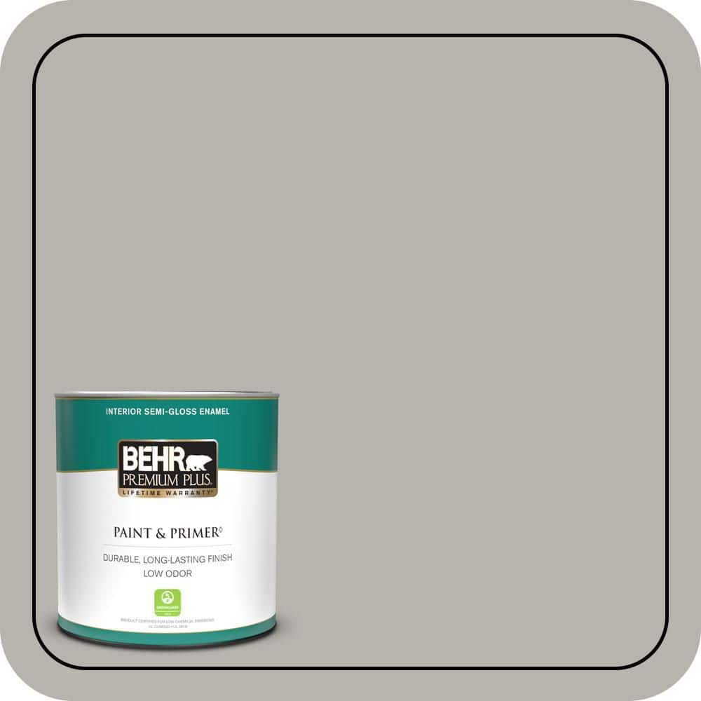 BEHR PREMIUM PLUS 1 qt. #PPU24-11 Greige Semi-Gloss Enamel Low Odor Interior Paint & Primer