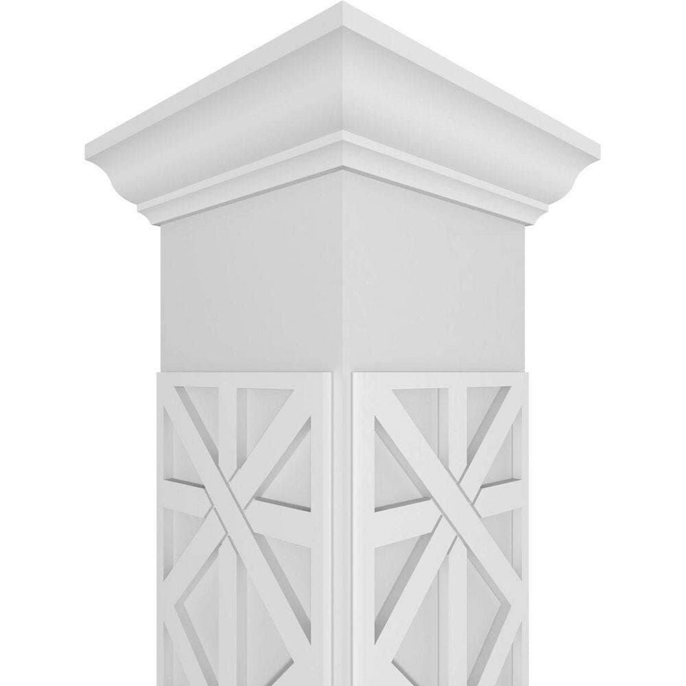 Ekena Millwork 7-5/8 in. 8 ft. Premium Square Imperial Fretwork PVC Column Wrap Kit with Crown Capital and Base (4)