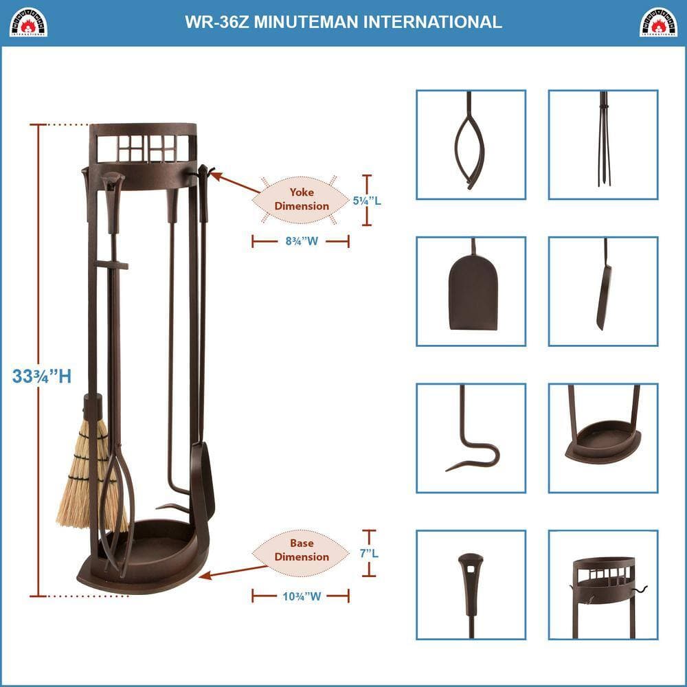 ACHLA DESIGNS 33.5 in. Tall 5-Piece Roman Bronze Arts and Crafts Fireplace Tool Set (3)