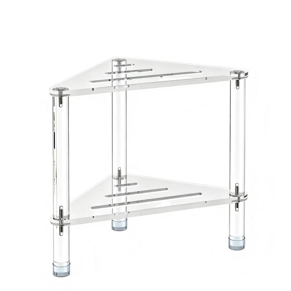 Wudkey 11.42 in. Waterproof Acrylic Corner Shower Stool in Clear for Shaving Legs, Triangle Shower Foot Rest with Storage Shelf (1)