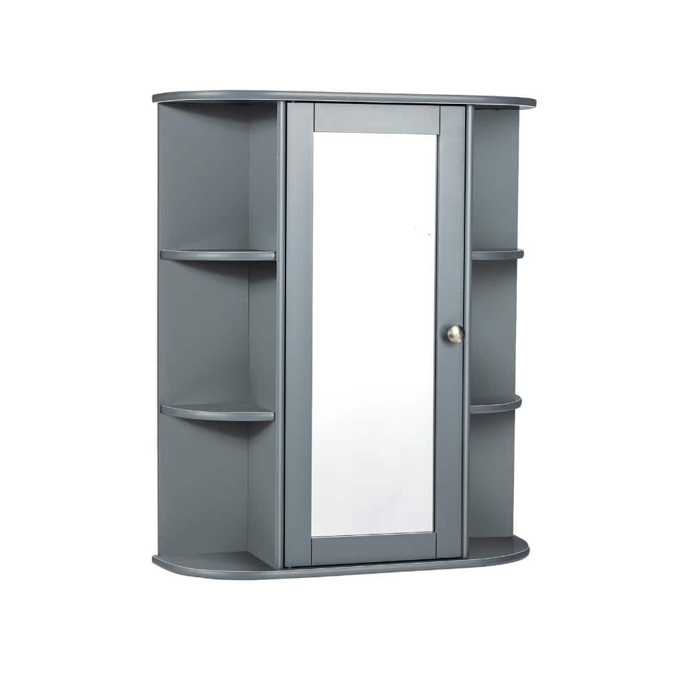 Hongge Bathroom Wall Mount Cabinet with Mirror Door and Storage Shelves for Bathroom, Gray (1)