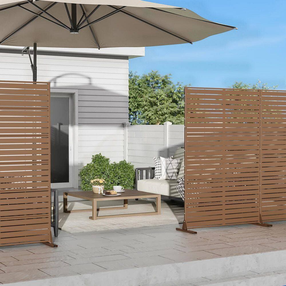 Dovelina 47 in. x 72 in. Brown Textured Metal Garden Screens Outdoor Privacy Screen (3)