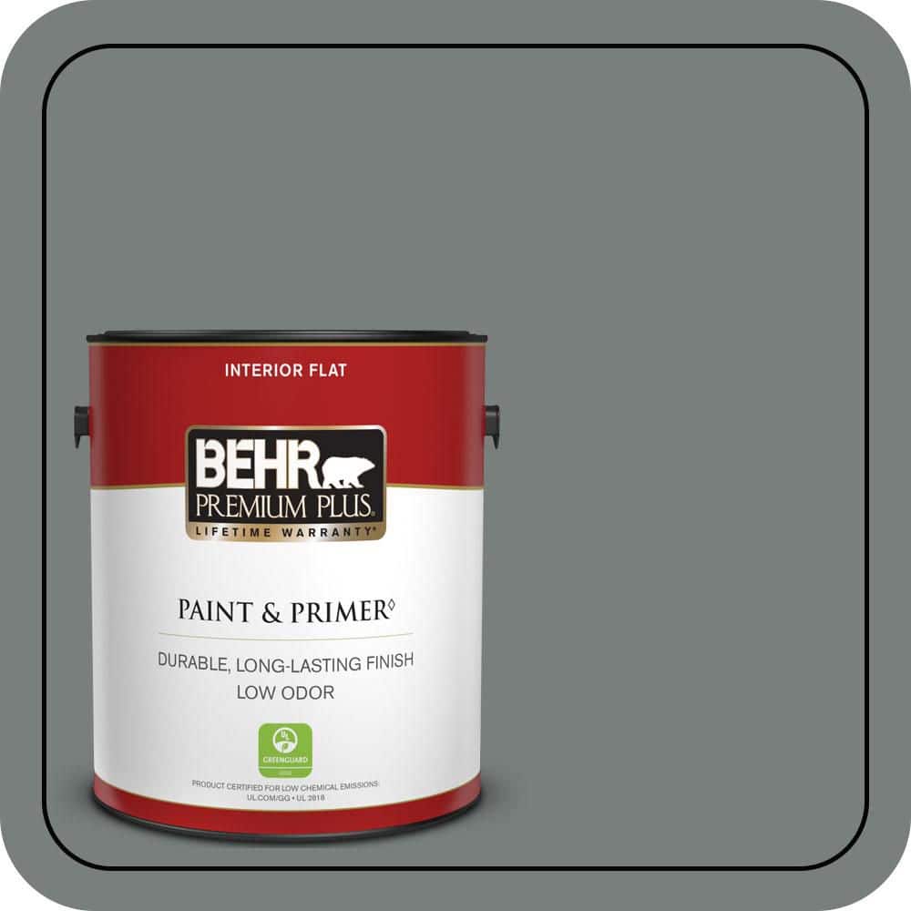 BEHR PREMIUM PLUS 1 gal. #PPU25-18 Shutter Gray Flat Low Odor Interior Paint & Primer (1)