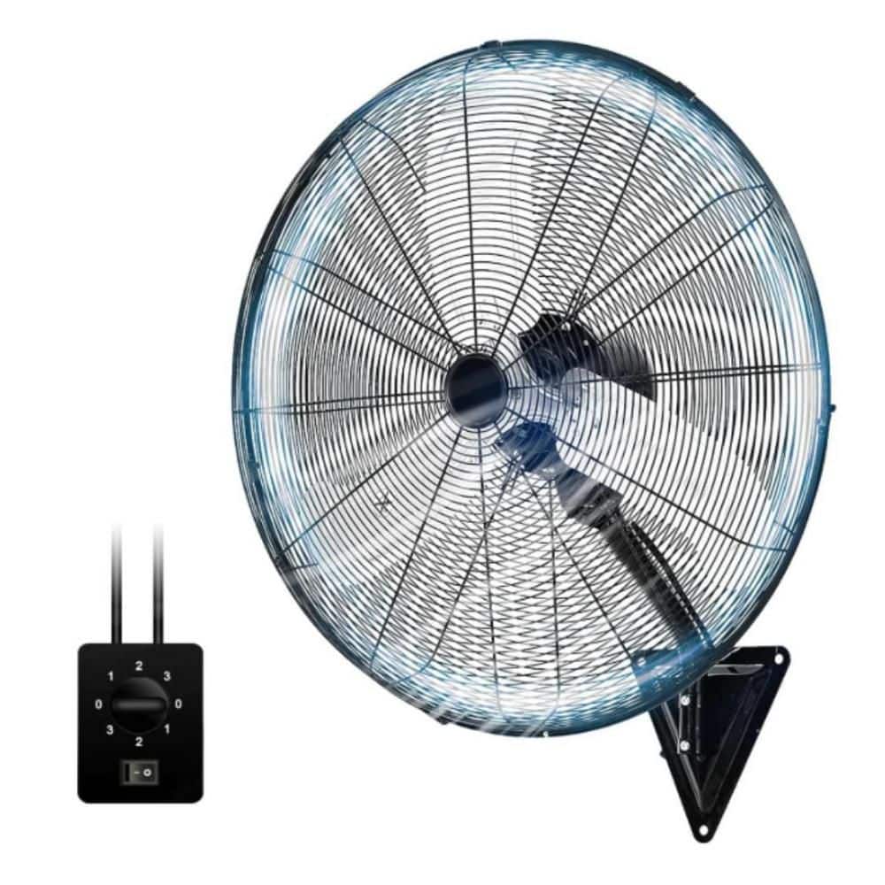 JEREMY CASS 25 in. 8000 CFM Oscillating, 3-Speed Indoor/Outdoor Wall Mount Fan in Black for Garage, Home & Warehouse, FCC & UL