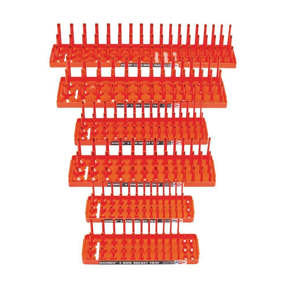 Hansen 6-Piece 3 Row SAE and Metric Socket Tray Set