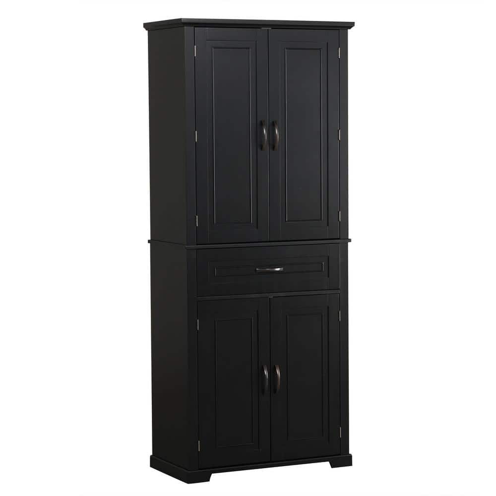 Miscool Anky 29.9 in. W 15.7 in. D 72.2 in. H Black MDF Freestanding Bathroom Storage Linen Cabinet (1)