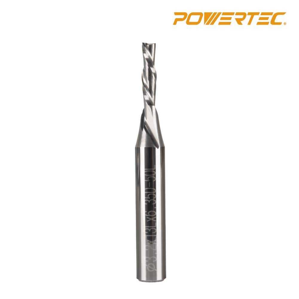 POWERTEC 1/4 in. Shank Spiral Bit with Down Cut, 1/8 in. Cutting Diameter and 1/2 in. Cutting Length Solid Carbide Router Bit (3)