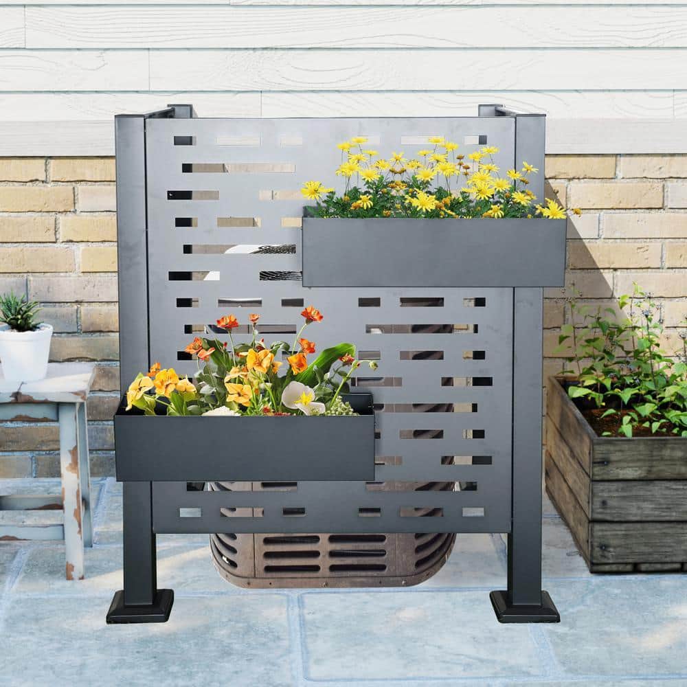 Tenleaf 3 x 3 ft. Black Metal Air Conditioner Fence for Outdoor Units, Privacy 3-Fence Panels to Conceal Air Conditioning Units (3)