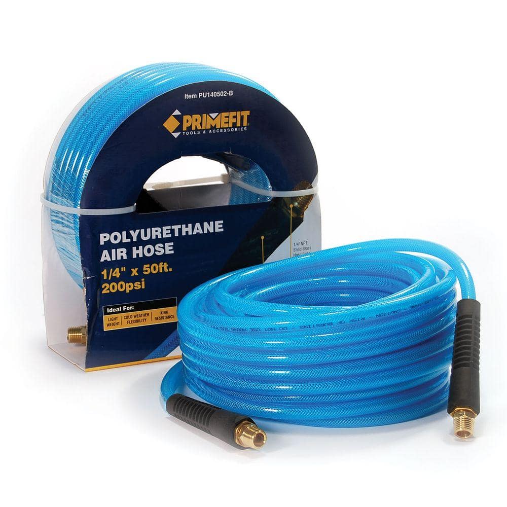 Primefit 1/4 in. x 50 ft. 200 psi Reinforced Premium Polyurethane Air Hose with Field Repairable Ends (2)