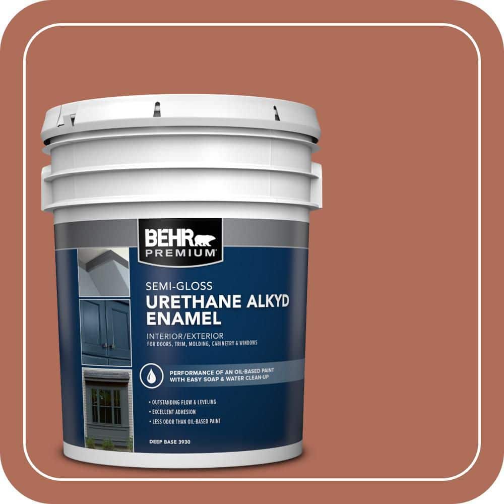 BEHR PREMIUM 5 gal. #BXC-39 Sunset Orange Urethane Alkyd Semi-Gloss Enamel Interior/Exterior Paint