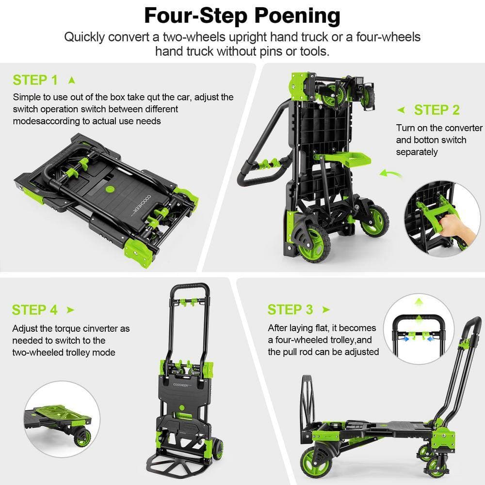 Angel Sar 330 lb. Heavy Duty Carrying Folding Hand Truck, 2-Wheels Convertible Dolly Cart for Moving Office Carts Green (3)