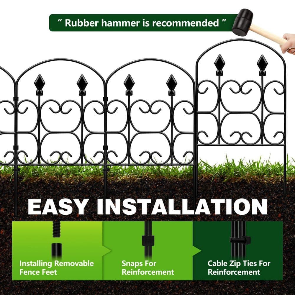 xinyoec 10.83 ft. x 2 ft. Black Metal No Dig Decorative Garden Fence Panel (10-Pack) for Landscape Patio Yard Outdoor (3)