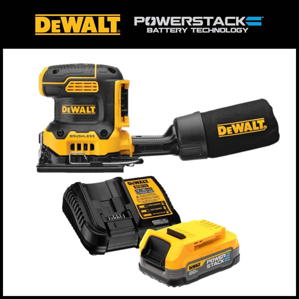 DEWALT 20V MAX XR Cordless Brushless 1/4 Sheet Variable Speed Sander and 20V MAX POWERSTACK Compact Battery Kit