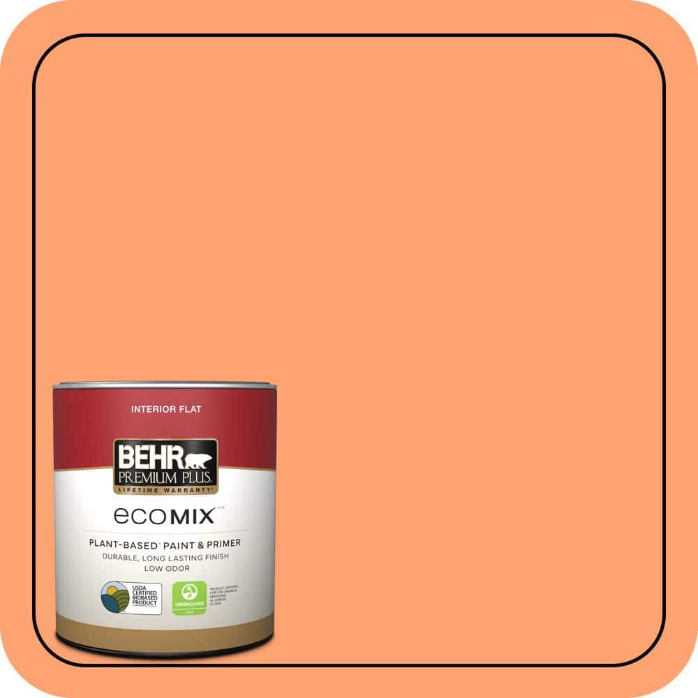 BEHR PREMIUM PLUS 1 qt. #P210-5 Cheerful Tangerine Flat EcoMix Plant-Based Interior Paint & Primer (1)