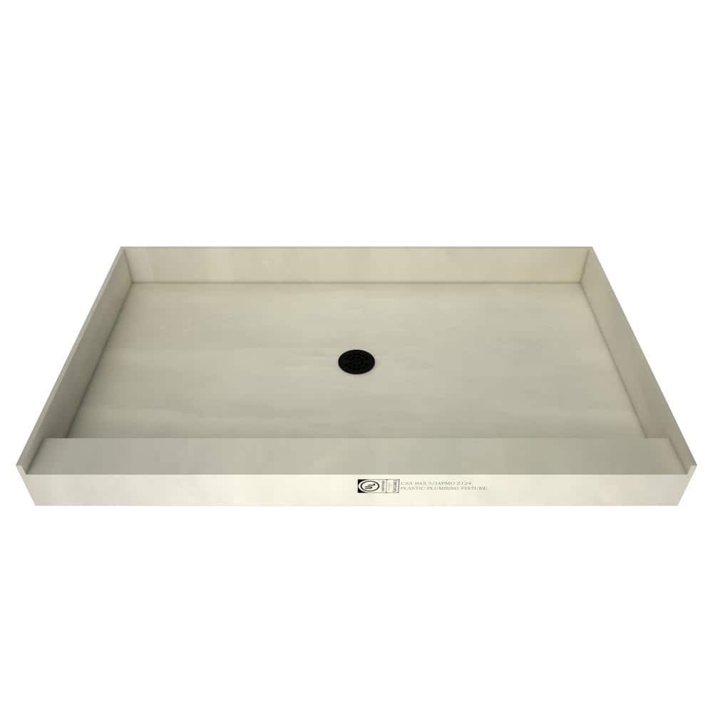 Tile Redi Redi Base 66 in. L x 42 in. W Single Threshold Alcove Shower Pan Base with Center Drain and Matte Black Drain Plate (1)