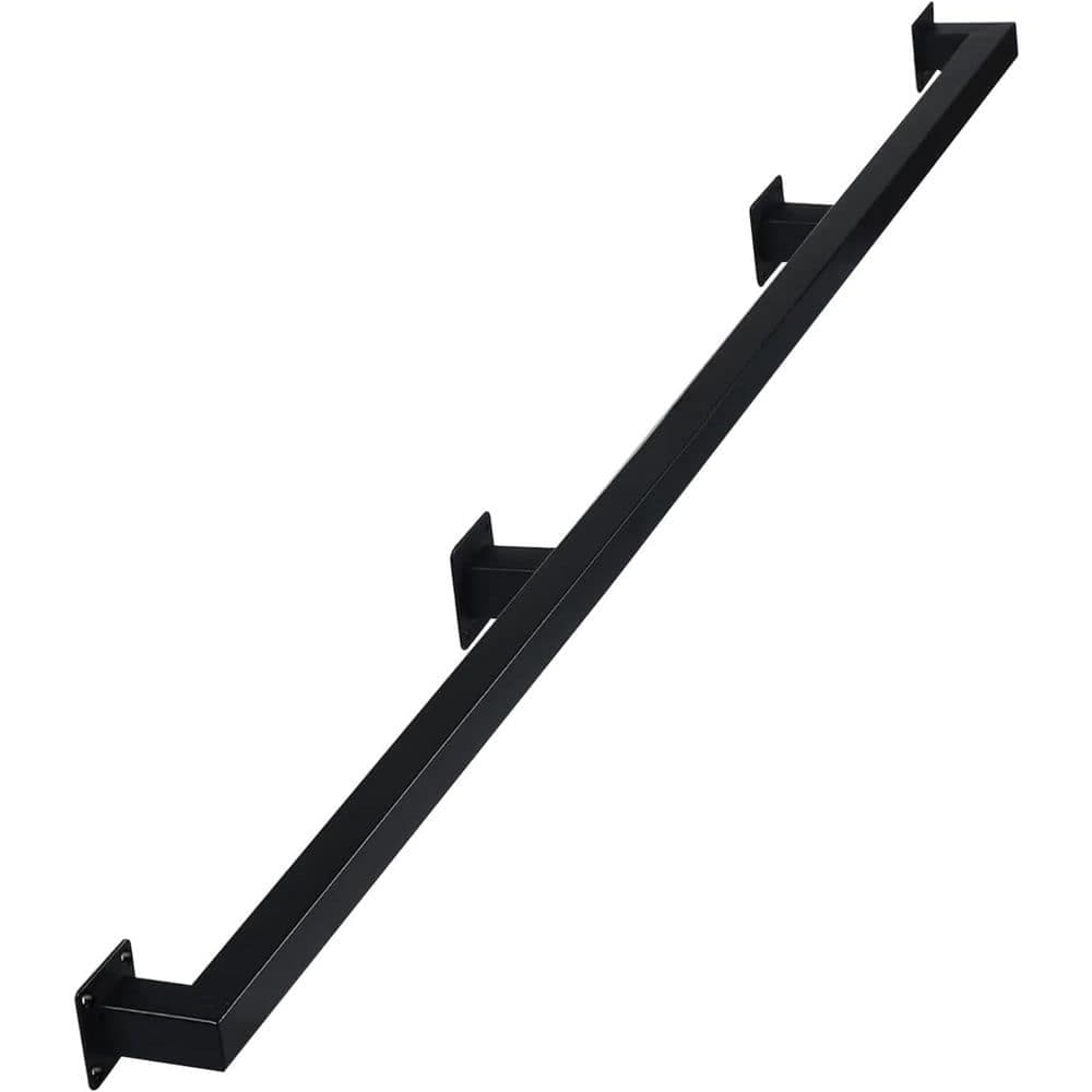 KIWDZFU 48 in. H x 2.36 in. W Black Metal Stair Railing Kit, Non-Slip Wall-Mounted Grab Bar for Elderly and Children
