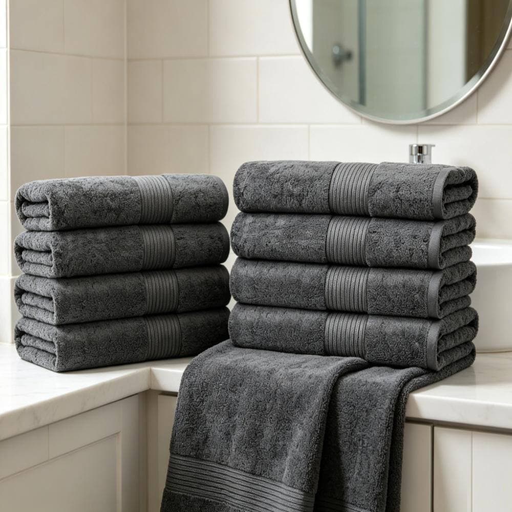Unbranded 6-Piece Luxury Cotton Bath Towel Set, 56"L x 34"W - Dark Grey (2)