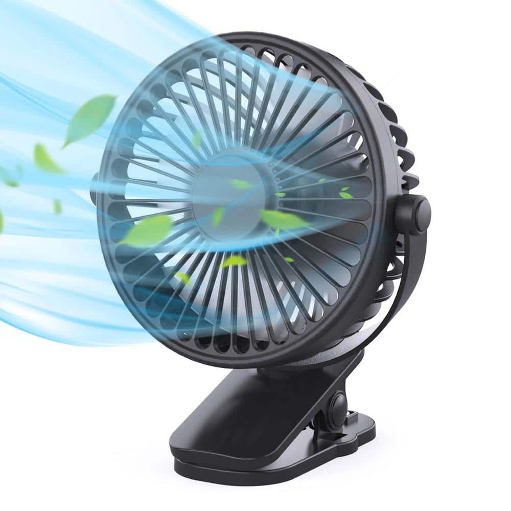 Adrinfly Portable Clip-on Battery Operated 4 in. 3 fan speeds Pedestal Fan in Black, 360° Rotate & Powerful Wind and Low Noise
