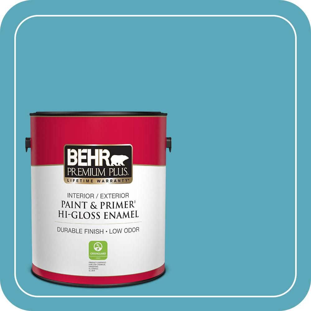 BEHR PREMIUM PLUS 1 gal. #T15-11 Sonic Blue Hi-Gloss Enamel Interior/Exterior Paint & Primer