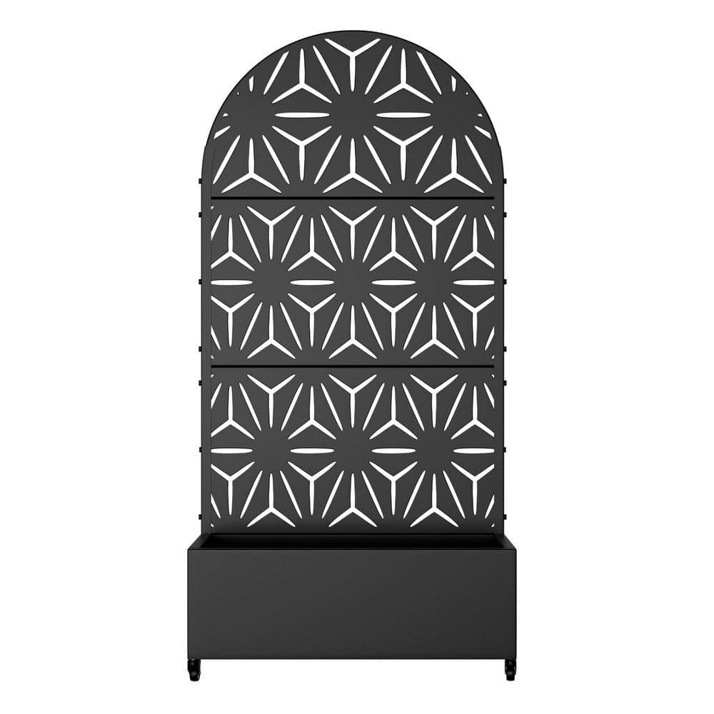 Lirago 72 in. H x 35 in. W Arch Black Outdoor Metal Privacy Screen Planter Box Wall Decor in star Pattern (1)