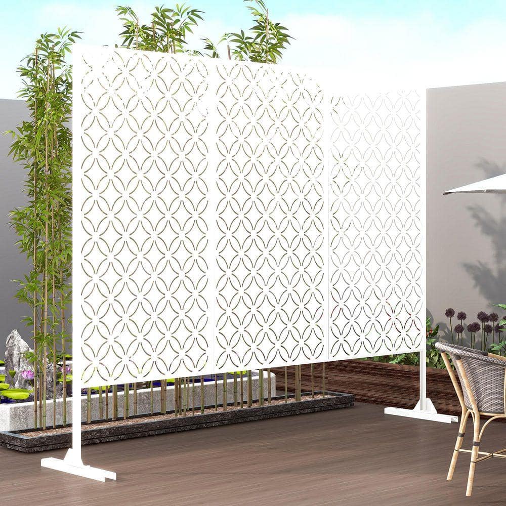 PexFix 72 in. x 47 in. White Outdoor Metal Galvanized Privacy Screen Fence Garden Panels (3)