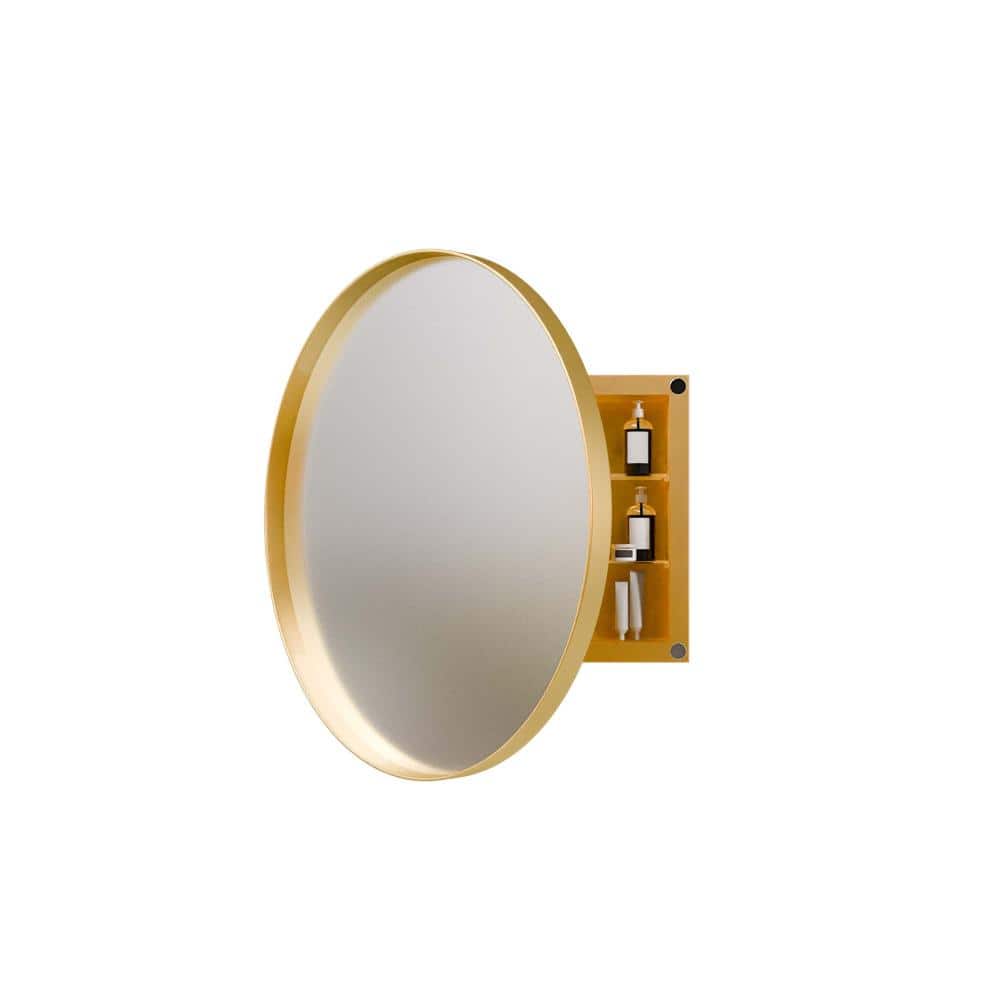 XUJMK 24 in. W x 24 in. D x 5 in. H Bathroom Wall Cabinet, Round Medicine Cabinet in Gold with Mirror, Adjustable Shelves (1)