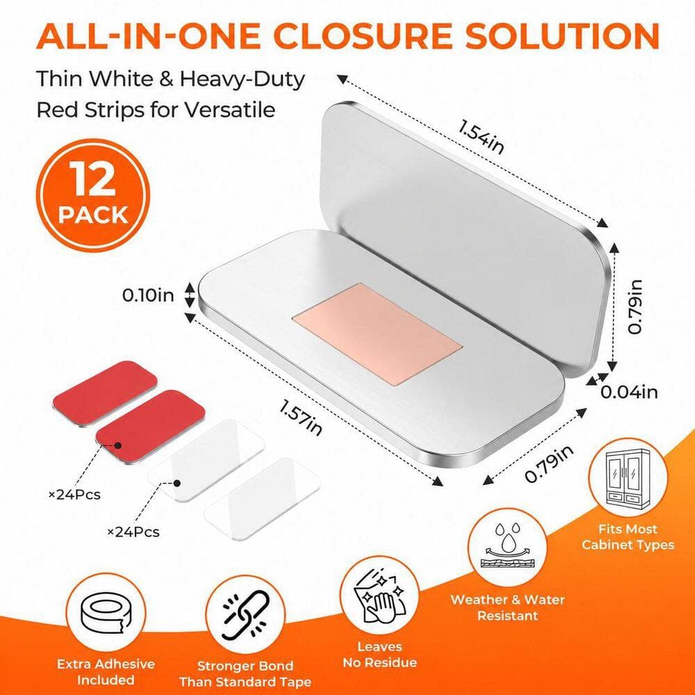 LAIFUCAM Ultra Thin White Magnetic 15 lbs. Adhesive Cabinet Latch Door Catch No Drill Invisible 12-Pack w/ 48 Replacement Strips (2)
