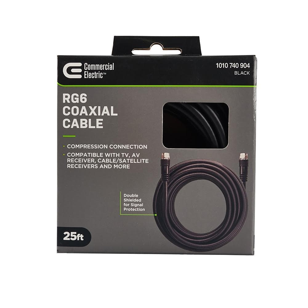 Commercial Electric 25 ft. Black 18-Gauge RG6 Coaxial Cable (2)