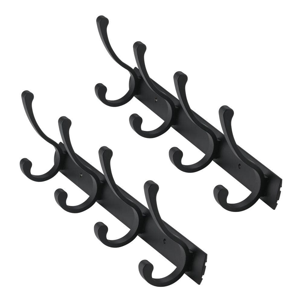 VEVETTA Aluminum Wall Mounted J-Hook Robe/Towel Hook Coat Rack Hook Rail with 3 Hooks Black (1)