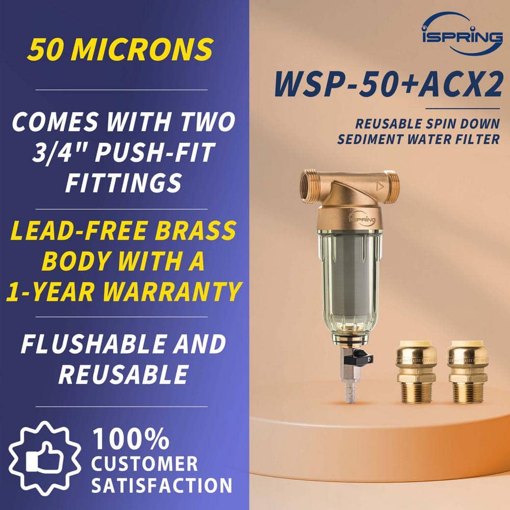 ISPRING 50-Micron Descaling Spin Down Sediment Water Filter with Easy Installation Push-Fit Connectors (2)